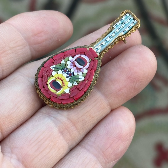 Vintage Jewelry - Micro mosaic Italian mandolin pin